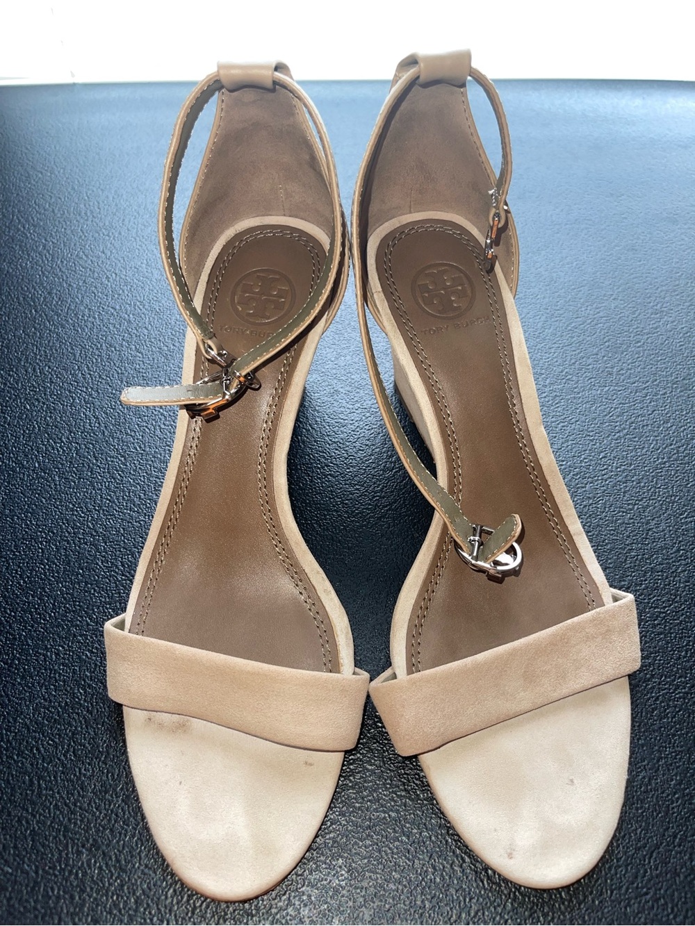 Tory Burch Nude Suede Open-Toe Ankle-Strap Sandals